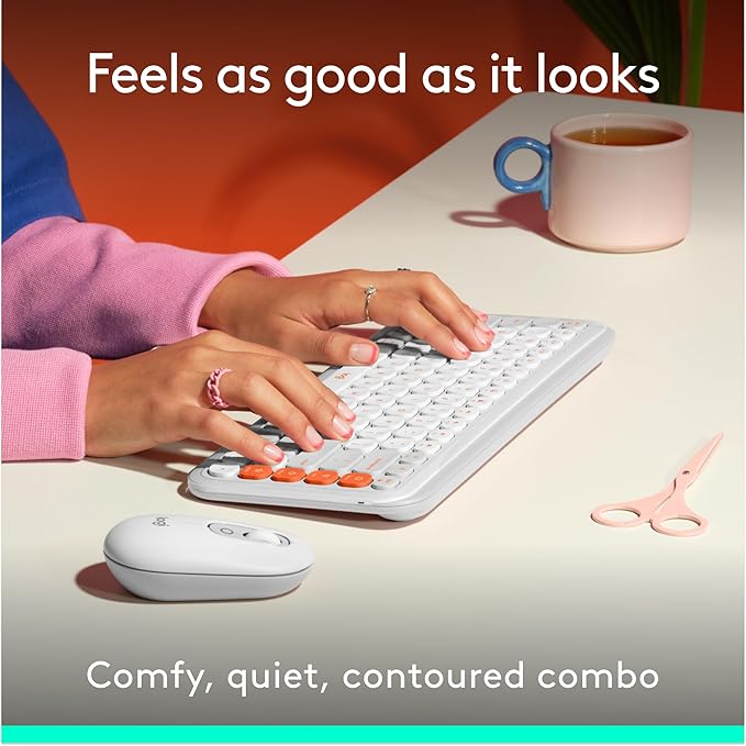 Logitech POP ICON Combo Wireless Bluetooth Keyboard and Mouse - White | Comfortable typing, programmable keys and buttons, quiet clicks, easy-switch up to 3 Bluetooth devices - Image 3