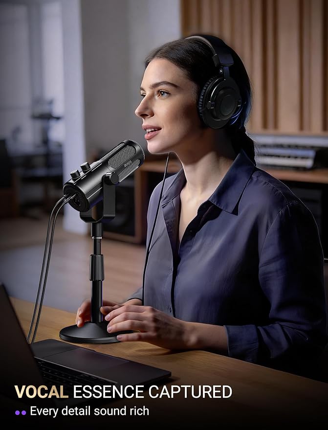 FIFINE AmpliTank TANK6S Vocal Dynamic Microphone XLR/USB Desktop Mic | Podcast Microphone with Height-Adjustable Stand, Mute, Monitoring, Studio Metal, for Streaming Content Creation Recording - Image 10