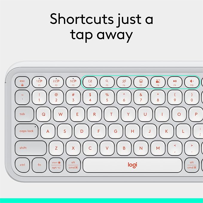 Logitech POP ICON Keys Wireless Bluetooth Keyboard - Off White and Orange | Comfortable typing, programmable keys, easy-switch between up to 3 devices, for laptop, tablet, PC - Image 9