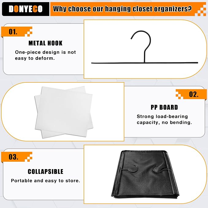 Hanging Closet Organizer 5-Shelf, Oxford Fabric Wardrobe Storage, Black | Easy-mount foldable design holds clothes, handbags, shoes & accessories; washable Oxford fabric, sturdy and space-saving. - Image 6