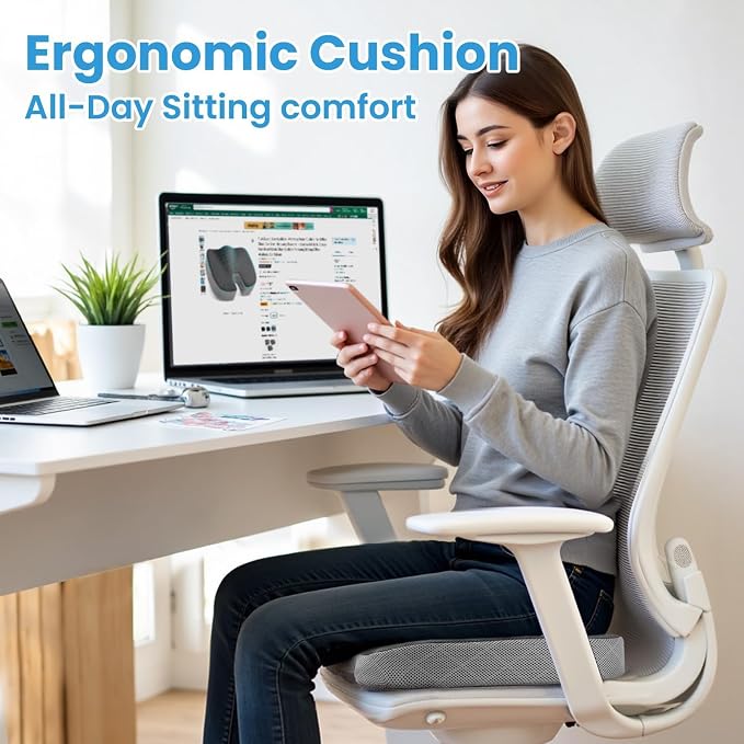 Memory Foam Office Chair Seat Cushion - Dark&Light Grey, X-Large | for Car Seat, Airplane, Desk Chair - Sciatica & Hip & Coccyx Pain Relief Cushion for Long Sitting Office Workers, Car Drivers - Image 7