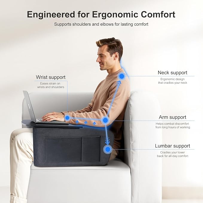 OPTIXCELL Lap Desk with Arm Rest, Ergonomic 17" Laptop Desk for Bed & Couch | Ergonomic EPP Memory Foam Armrests, Sturdy 44lbs Capacity, Wobble-Free, for Reading, Writing, Gaming, Eating, Working - Image 3