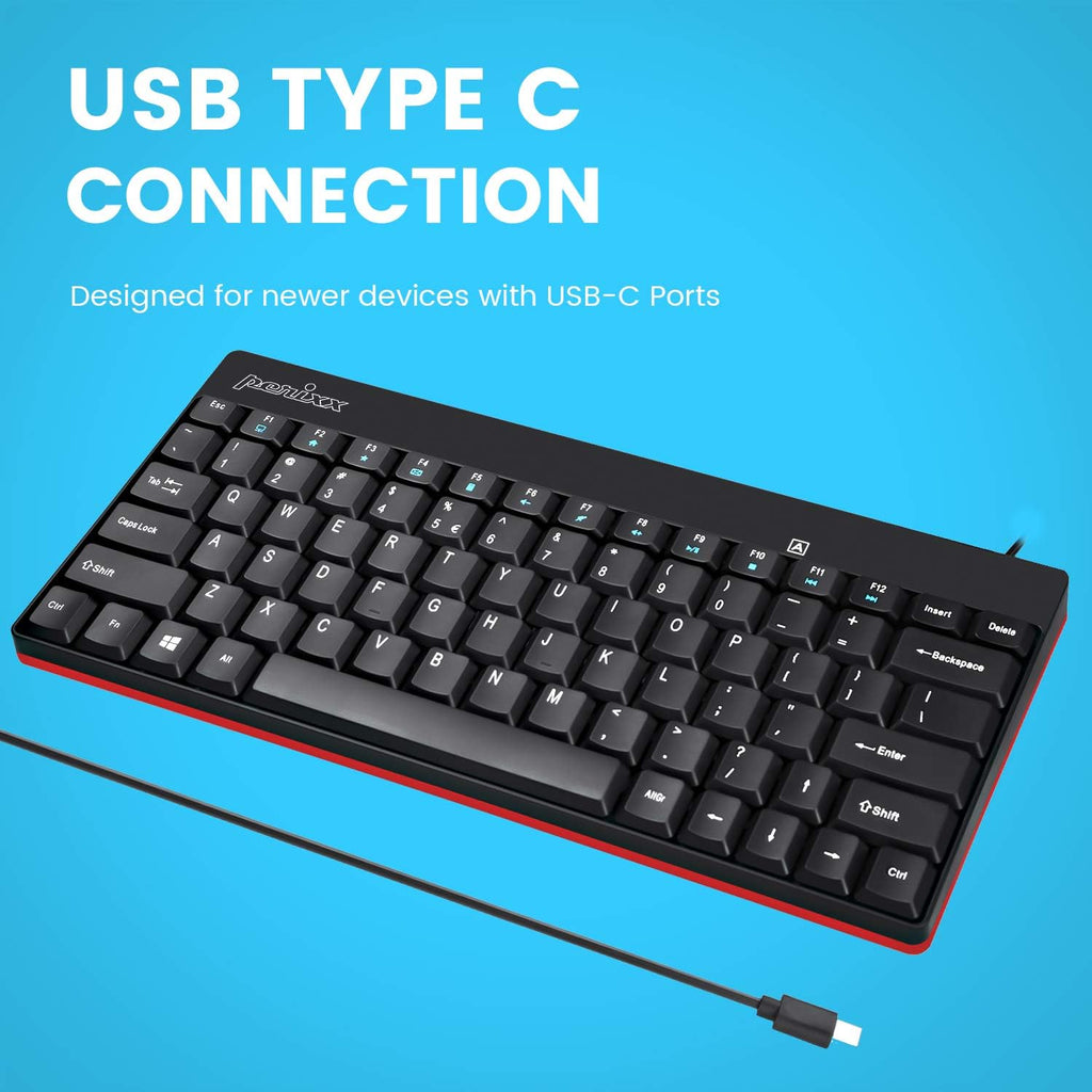 Perixx PERIBOARD-422 Wired USB-C Mini Keyboard, USB Type C Connector, Black, US English Layout - Image 4