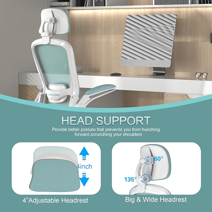 Mimoglad Office Chair, High Back Ergonomic Desk Chair with Adjustable Lumbar Support and Headrest, Swivel Task Chair with flip-up Armrests for Guitar Playing, 5 Years Warranty - Image 3