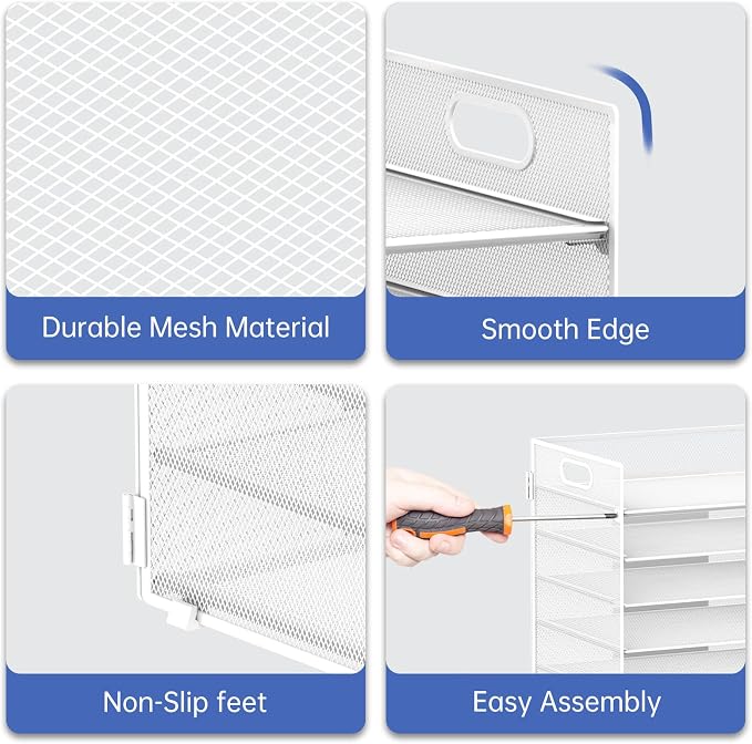 7 Tier Paper Organizer for Desk with Letter Trays & Handle White | Black Desk File Organizer with Handle for Sorting Papers, Files, Folders, Mail, Bills and Office Supplies - Image 4