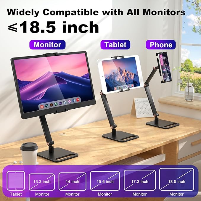 Portable Monitor Stand for Desk 15.6"17.6"18.5",Tablet / iPad Stand | Portable Monitor Holder 6-18.5",Adjustable Tablet Arm Mount, iPad Holder for Desk, for 4.7"-12.9" i Pad Pro/Air/Mini - Image 2