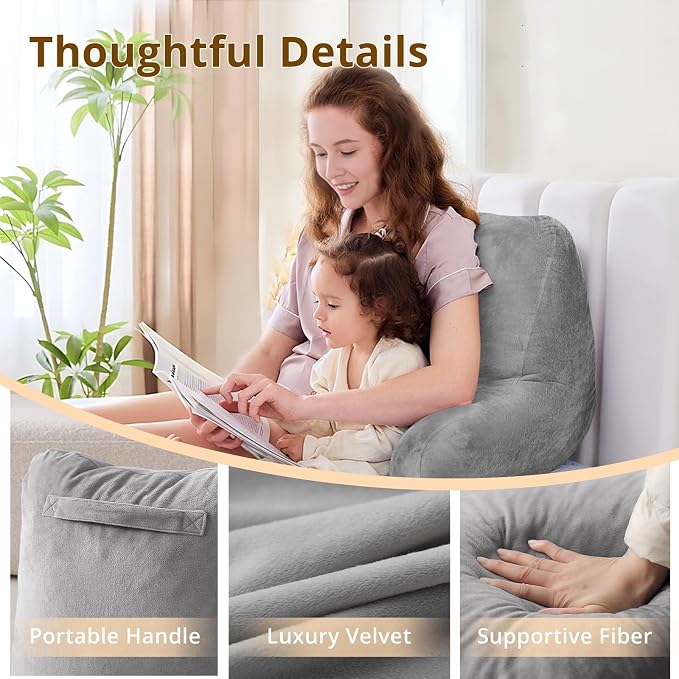 Sasttie Reading Pillow for Bed, Back Pillow for Sitting Up, Dark Grey | 18" Backrest Support Cushion for Couch, Sofa, and Floor, Dorm Essentials, OEKO-TEX, Adjustable Down Alternative Fill - Image 4