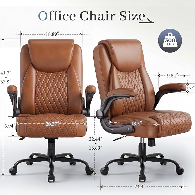 GTPOFFICE Executive Office Chair with Comfortable Lumbar Support, Ergonomic Gaming Chair with Flip-up Armrests & Zoned Pressure-Relief Cushion, Comfy PU Leather Desk Chair, Brown - Image 3