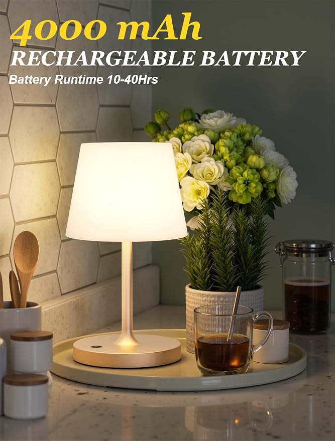 Kakanuo Champagne Gold Shower Lamp Waterproof, Rechargeable Cordless Lamp with 4000mAh Battery, Touch Dimmable Table Lamp for Outdoor, Kitchen, Bathroom, Camping, Patio, IP54 - Image 3