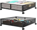 PHINOX Under Bed Storage with Wheels & Handle,Metal,Large,2 Pack,Black | Tool-free assembly, glide smoothly, easy reach, foldable, maxmazie low-profile beds, dorm, keep seasonal clothes, shoes fresh by PHINOX