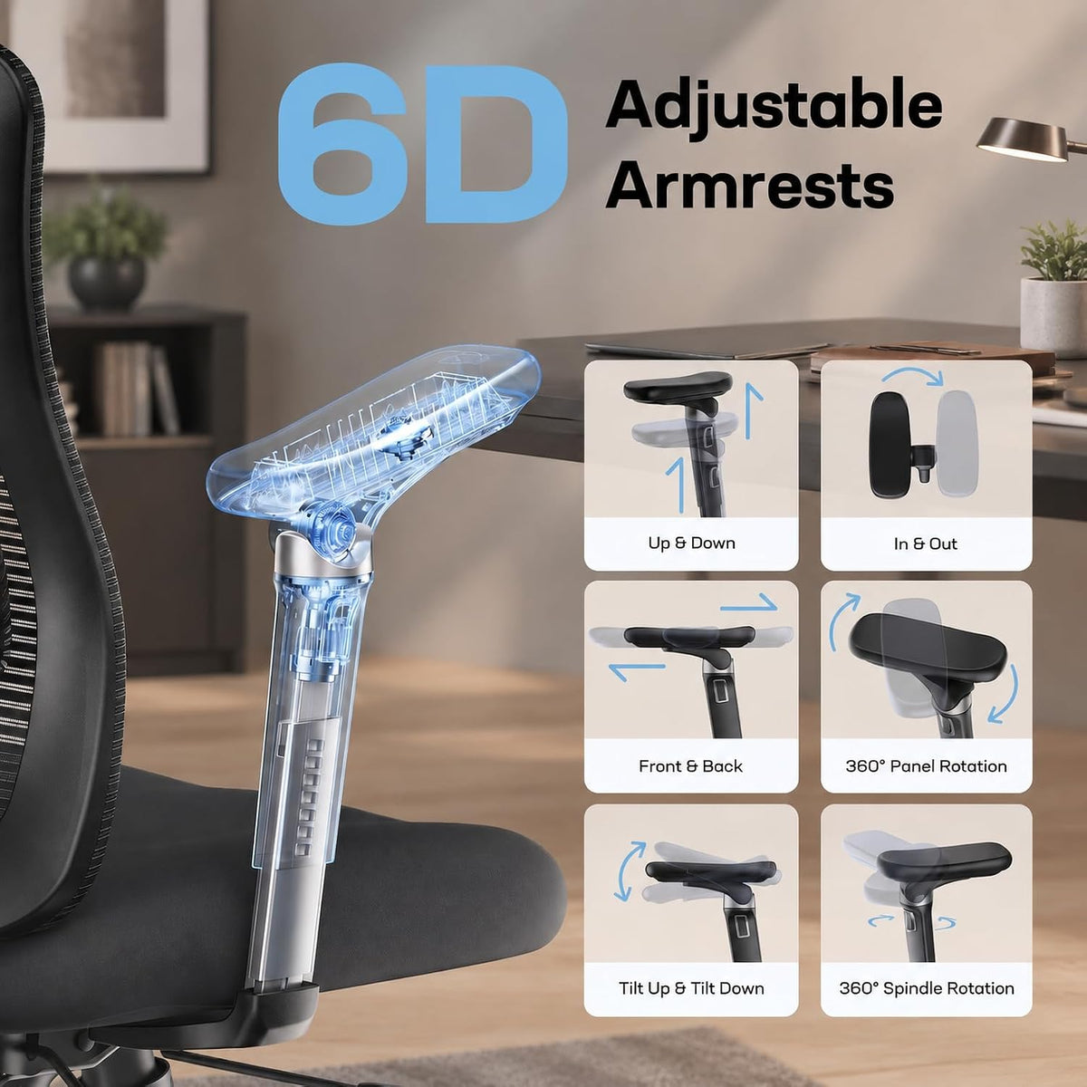 Marsail Big and Tall Ergonomic Office Chair with 6D Armrests, 3D Adjustable Headrest, Sliding Seat, Lumbar Support, 4-Position Tilt Lock, Height Adjustable, 330 lbs Capacity - Image 3