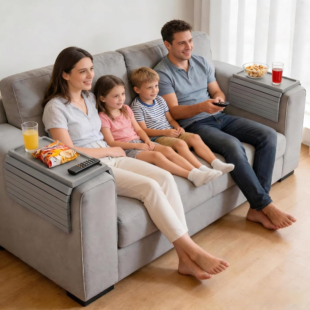 Grey Bamboo Wood Couch Armrest Table, Couch Arm Tray, Foldable Anti-Slip Bamboo Couch Tray, Sofa Cup Holder for Drink Snacks Remote Control - Image 6