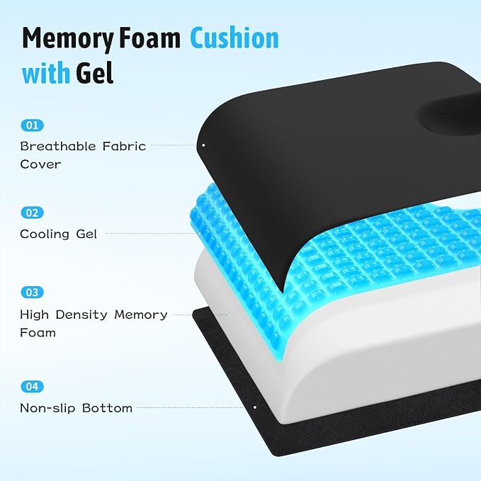 TranquilMoments Seat Cushion, Gel Wheelchair Seat Cushion, Black | Wheelchair Seat Cushion Cooling Gel Memory Foam, Tailbone Pain Relief & Non - Slip Bottom Chair Cushion - Image 2