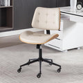 Home Office Desk Chair with Rubber Wheels, Armless Bentwood, Beige | Adjustable Height Armless Office Chair, PU Leather Mid Back 360°Small Computer Chair, No Arms Walnut Seating, 300LBS Support by BERYTH