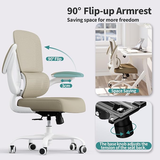 TRALT Office Chair - Ergonomic Desk Chair with Adjustable Lumbar Support, Mesh Computer Chair, Executive Chair for Home Office Comfortable Lumbar Support (1, Khaki) - Image 5