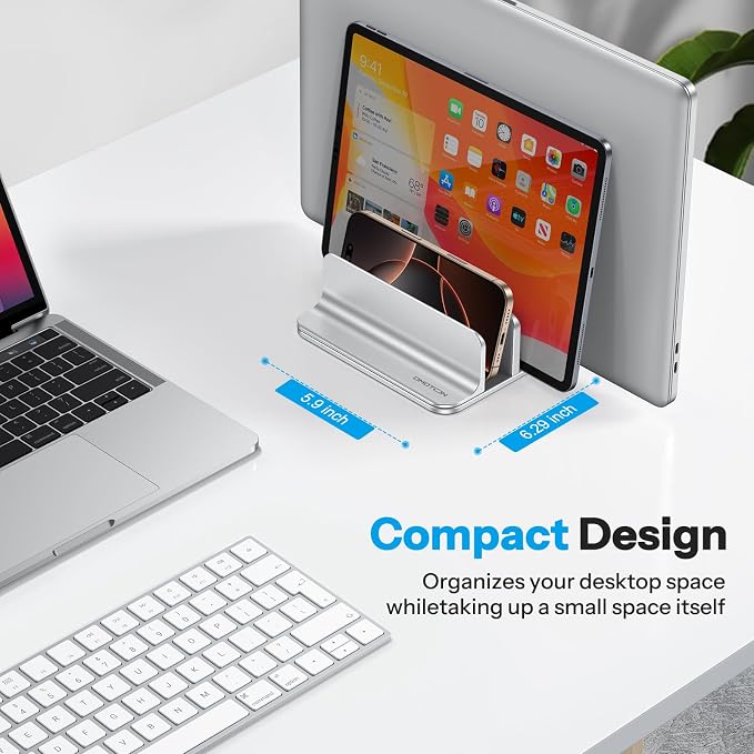 OMOTON 3-Slot Multiple Vertical Laptop Stand, Fits MacBook, Bright Silver | Adjustable Width 0-1.38", Aluminum Office Space-Saving for Desk, Fits MacBook/Book/iPad Up to 17.3in - Image 5