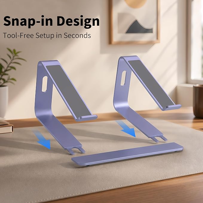 Orionstar Ergonomic Laptop Stand, Premium 5mm Aluminum Riser for 10-15.6 Inch Notebook Computer, Tool-Free Detachable Elevator Holder for Desk Office, Sturdy Riser for Eye-Level Neck Relief (Purple) - Image 6