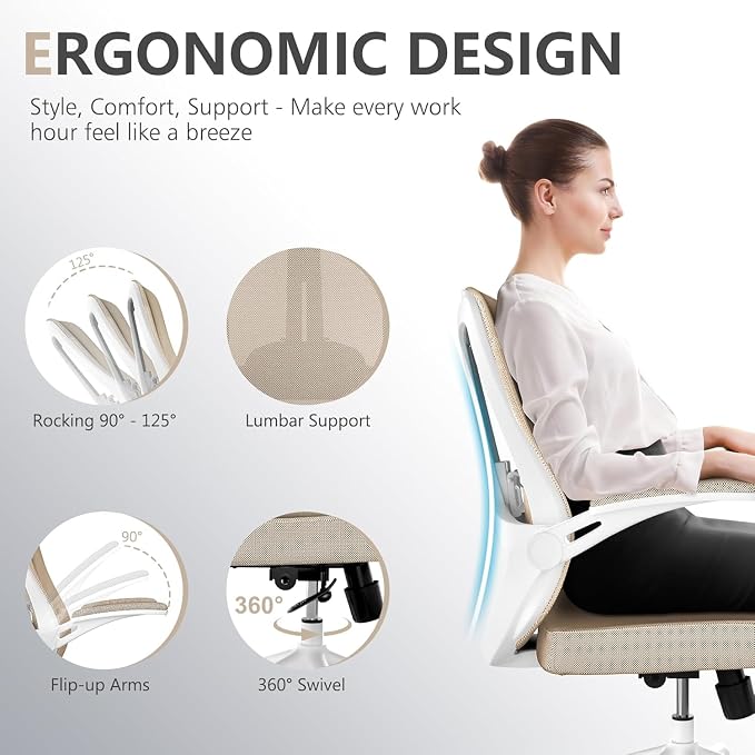 Ergonomic Office Desk Chair High Back Mesh Computer Chair Adjustable Chair | 360° Swivel Adjustable Lumbar Support & Flip-Up Armrests capacity 300 lbs capacity - Image 5