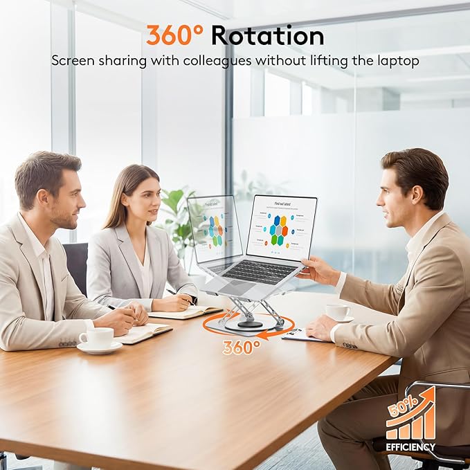 TECKNET Laptop Stand for Desk, 360° Rotating Laptop Stand for 10-17" Laptop | Ergonomic Foldable Height Adjustable Computer Riser for Office, Home, Remote Work Compatible with MacBook, HP Laptops, Silver - Image 3