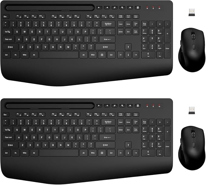 Wireless Keyboard and Mouse Combo - Full-Sized, Ergonomic Wrist Rest | Phone Holder, Sleep Mode, 2.4G Quiet Keyboard for PC Laptop, Trueque KM23 Complete Work Setup for Office or Home by Trueque