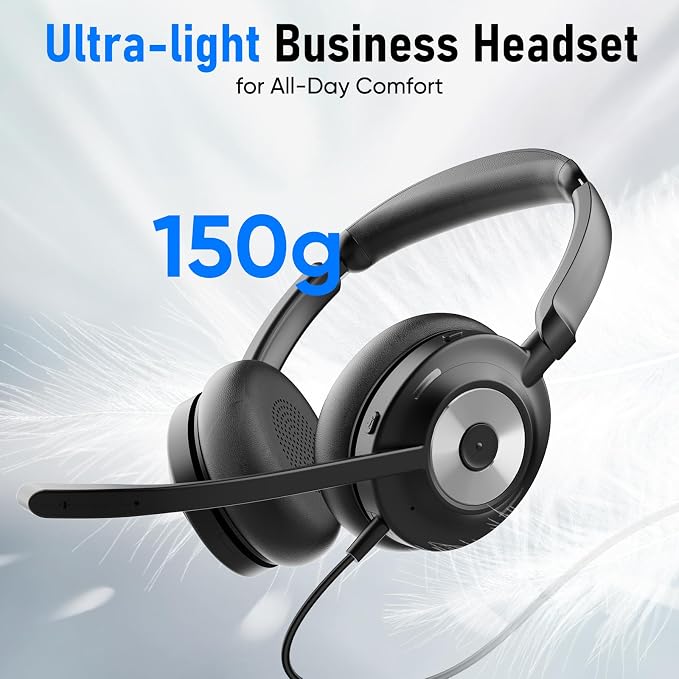 USB Headset with Microphone for PC, Active Noise Cancelling Headphones with ENC Noise Cancelling Mic, Wired Office Computer Headset with Mute for Call Center, Teams, Zoom - Image 7