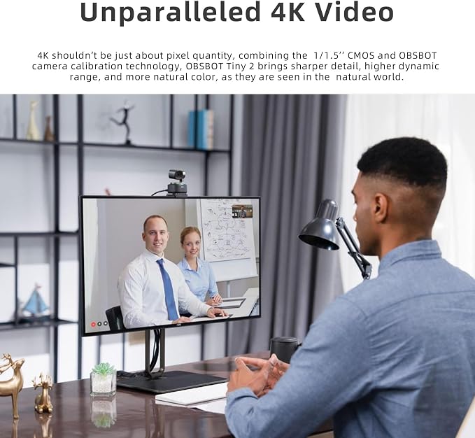 OBSBOT Tiny 2 4K PTZ Webcam 1/1.5" CMOS 50MP, W Smart Remote 2 | 1/1.5" CMOS 4X Faster Focusing USB 3.0 10x Faster Data Transfer Voice Control - Image 3