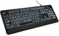 KOPJIPPOM Large Print Backlit Keyboard, USB Wired Computer Keyboard, Full Size Keyboard with White Illuminated LED Compatible for Windows Desktop, Laptop, PC, Gaming, Black by KOPJIPPOM