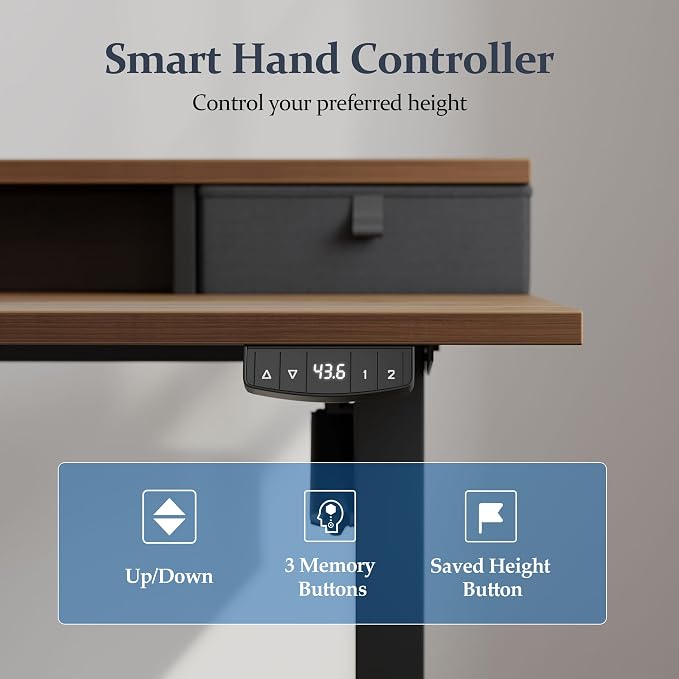 Klicelor 48 x23 Inch Electric Standing Desk with Drawers, Adjustable Height Small Sit Stand Desk for Home Office, Compact Computer Workstation with Storage– Dark Walnut - Image 7