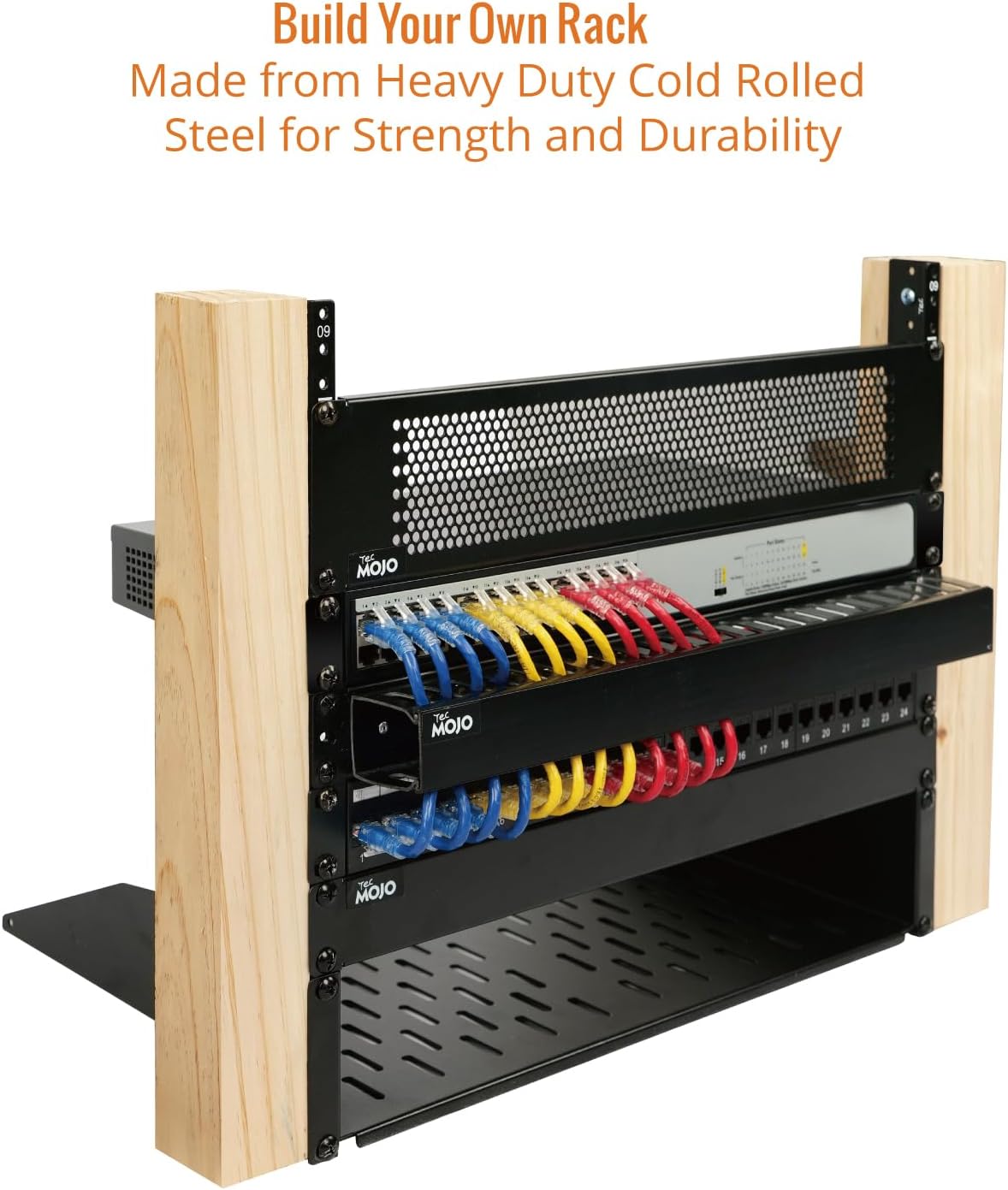 Tecmojo 4U Rack Rails with 12-24 Screws to Mount Equipment, Heavy Duty Steel Rack Rail Set, Black, Tapped Hole - Image 3