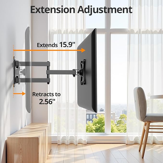 Full Motion TV Monitor Wall Mount Bracket for Most 13-32 Inch LED LCD Flat Curved Screen, Max VESA 100x100mm up to 33lbs, 360° Rotation Swivel Tilt Extension，Adjustable Articulating Arms - Image 4