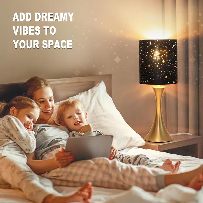 Touch Table Lamp,3 Way Dimmable Gold Bedside Lamp with Black Star Shade | Touch Control Nightstand Lamp, Decorative Ambient Bedside Light for Living Room, Bedroom, Dorm, Office, LED Bulb Included - Image 5