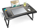 Amaredom Laptop Bed Desk Tray Bed Table, Foldable Portable Lap Desk with Storage Drawer and Cup Holder for Eating Breakfast on Bed/Couch/Sofa-Black by AmaredomHome