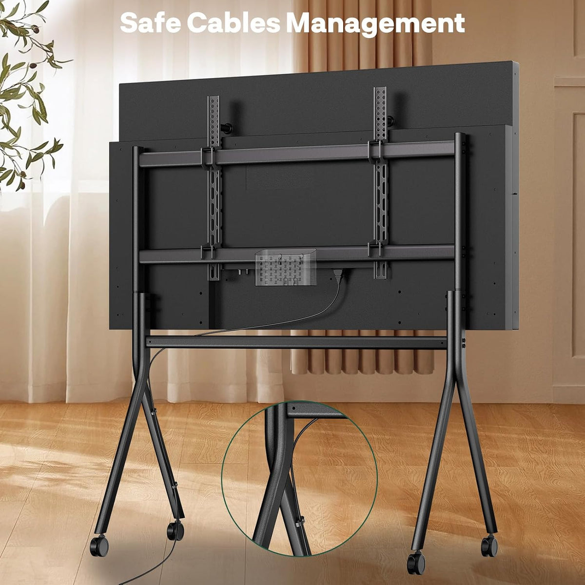 Sylvox TV Floor Stand for 65-75 Inch TVs, Heavy Duty Rolling TV Stand Max Load 132LBS/60kg, Mobile TV Cart with Lockable Wheels, Universal Flat/Curved Screen Mount, VESA 200x200 to 1200x600mm - Image 7