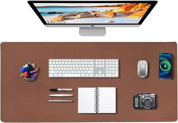 Desk Mat Wireless Charging Mouse Pad Large 32x16 Journey Desk Pad Mat with Wireless Charger Waterproof Leather Computer Mat with Phone Charger Mousepad Non-Slip for Keyboard and Mouse by Zakia