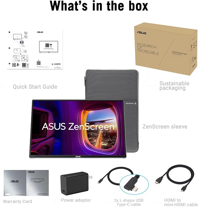 ASUS ZenScreen MQ16FC 15.6 Inch16:10 USB-C OLED Portable Monitor | WUXGA (1920 x 1200), 95% DCI-P3,Auto Rotate, Power Pass Through, Eye Care, Travel Display for MacBook and PC - Image 7