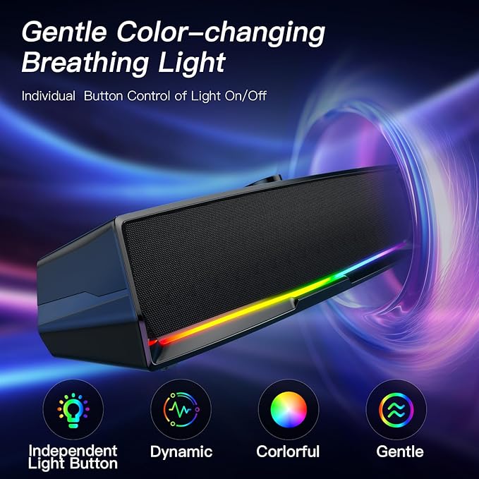 Computer Speakers for Desktop,PC Speakers Gaming Sound bar with Colorful Light,USB Speaker With Bluetooth for PCs Desktop Laptop Tablets,Wired Bluetooth Speaker for Phones(Type-C Adapter Included) - Image 4