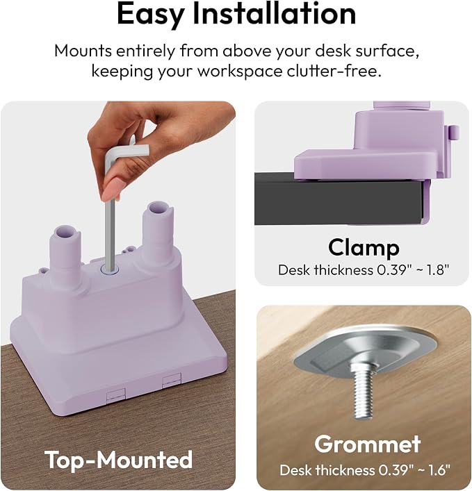 Pixio PS1D Wave Purple Dual Monitor Arm Stand Desk Mount - Fits up to 32 inches Monitors and up to 19.8lbs. VESA Compatibility and Integrated Cable Management - Image 6