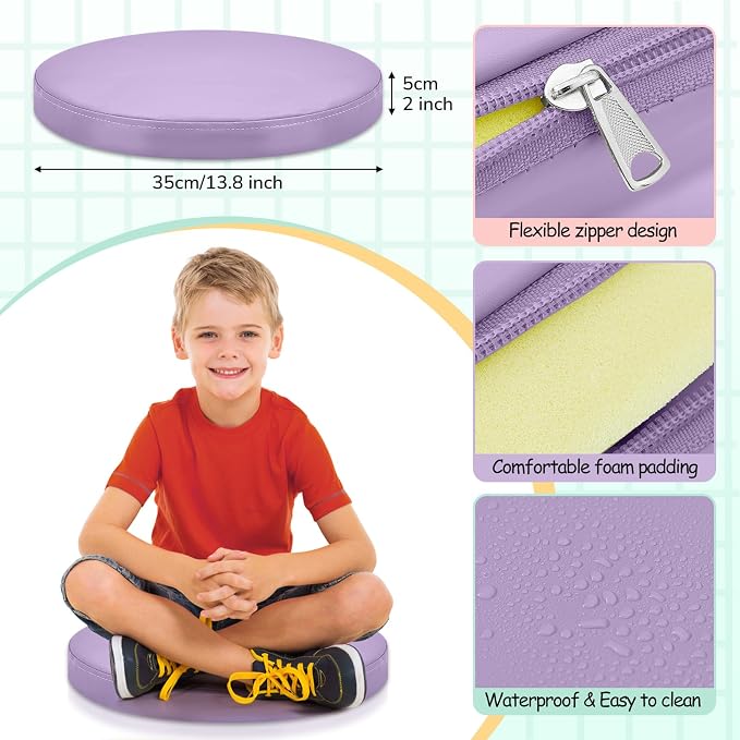 Juexica 8 Pcs Floor Cushions Kids,Hippie Boho Color,13.8 X 13.8 X 2 Inch | Extra Thick 2" Flexible Seating Classroom, Assorted Colored Floor Pillow, Soft Round Cushions for Kids Students Office School - Image 2