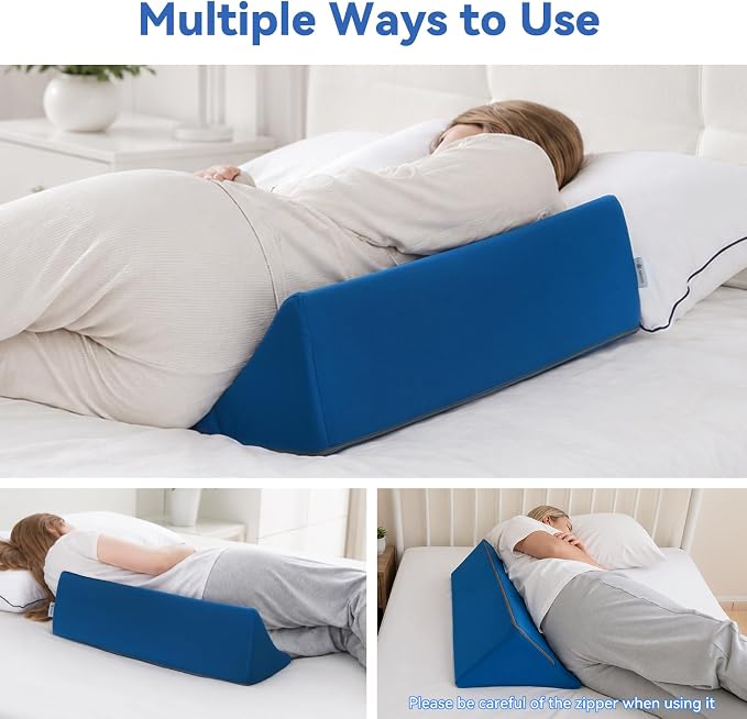 Vekkia Wedge Pillow for Side Sleeping, Back Support with High-Density Foam | Pillow Wedge for Side Sleeper for Pregnancy Support, Back Pain, Preventing Bedsores, Surgery Recovery, Removable Cover, Blue - Image 9