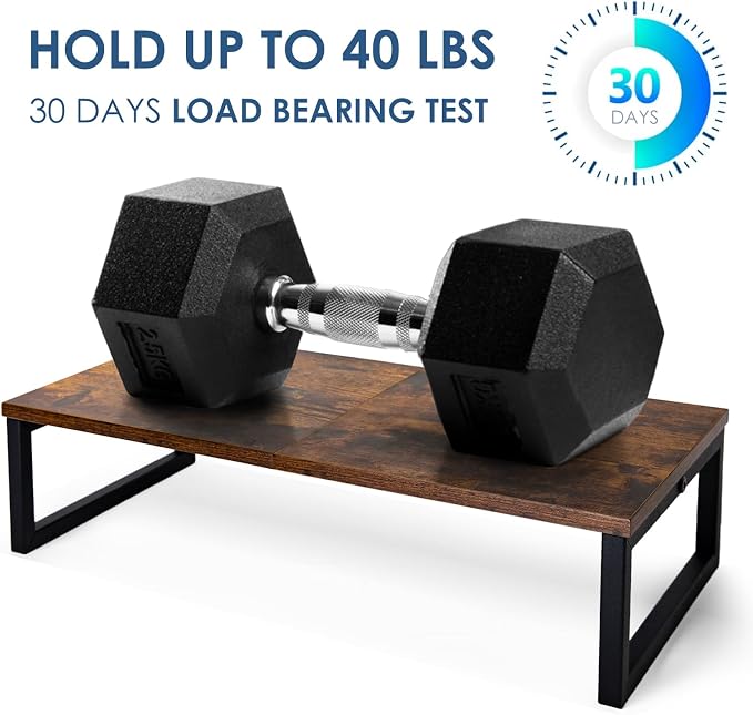 20 Inch Monitor Riser | Wood & Metal Computer Monitor Stand Riser for Desk, Rustic Brown - Image 2