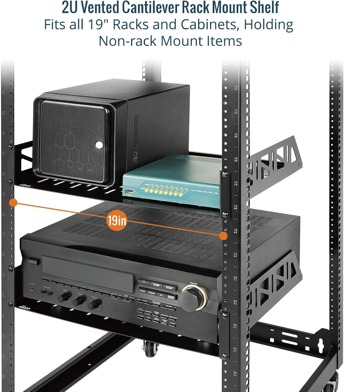 Tecmojo 2 Pack 2U Rack Shelf,19 inch Rack Mount Shelf 14 inch Depth,with Anti-Slip Stops,Server Rack Shelf and Network Shelf for 19 in Equipments, 55lbs Capacity of Vented 2U Shelf,Black,No Lip - Image 5