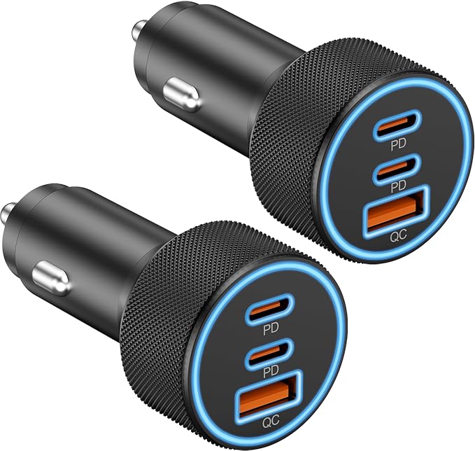 USB C Car Charger, 3Port 67W Dual USBC & USB-A Car Phone Fast Power Adapter | Fast Charging Cigarette Lighter Accessories, for iPhone 17/16/15/14/13/12/11 Pro Max,iPad, Galaxy S26/S25/S24,Pixel, Android by KENHAO