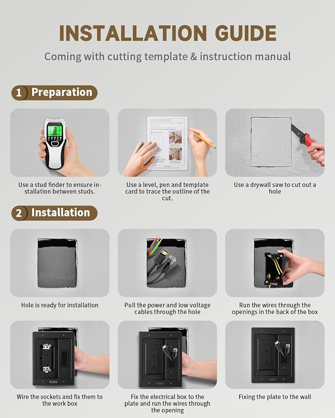 in Wall Cable Management Kit for TV, Recessed Outlet for Low Voltage Cables, TV Cable Hider Wall Kit, Cord Hider for Wall Mount TV, Wall Cable Management Box for Home & Office, Black - Image 5