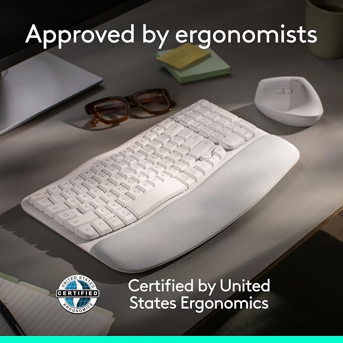 Logitech Wave Keys Wireless Ergonomic Keyboard - Off White | Cushioned palm rest, Easy-Switch multi-device pairing, Logi Bolt receiver, compatible with Windows/Mac, 3-year battery life - Image 5