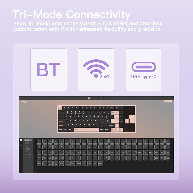 KEEBMONKEY WOBKEY Rainy 75 CNC Aluminum HMX/JWK/Cocoa Switches Triple-Mode Connectivity Mechanical Keyboard with Superior Acoustics, RGB/FR4/Silver SUS304/7000mAh/Cocoa Switch (Pro - Purple) - Image 5