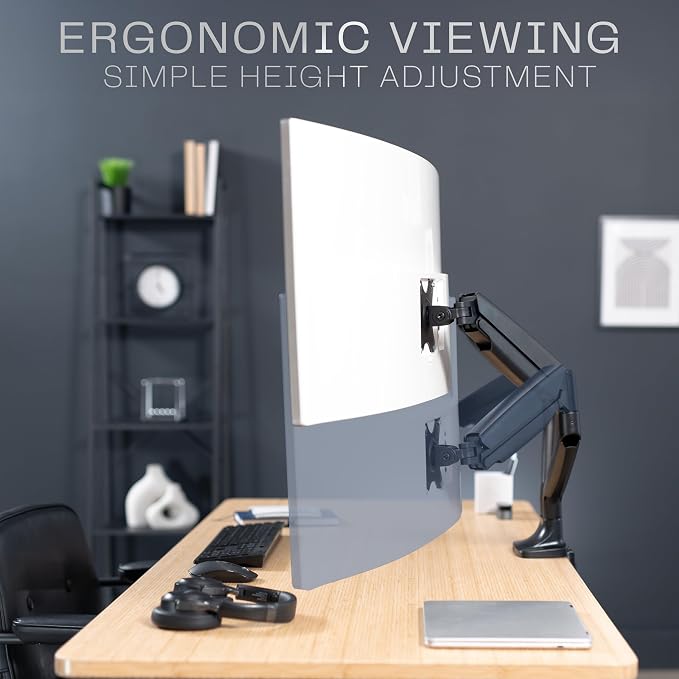 VIVO Premium Aluminum Heavy Duty Dual Monitor Arm for Ultrawide Monitors up to 40 inches and 30 lbs Each, Desk Mount Stand, Pneumatic Height, Max VESA 100x100, Black, STAND-V220Q - Image 6
