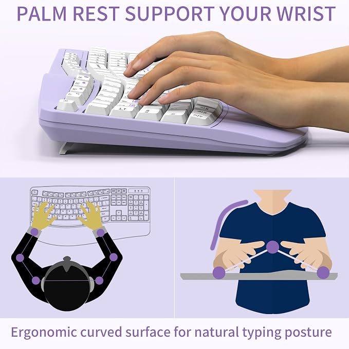 Wireless Keyboard and Mouse Combo,2.4G Ergonomic Wave Keys(Purple) | Full Size Cordless Keyboard with Wrist Rest,3-Level DPI Ergonomic Mouse for Office and Home,Windows/Mac OS/Desktop/Laptop/PC - Image 3