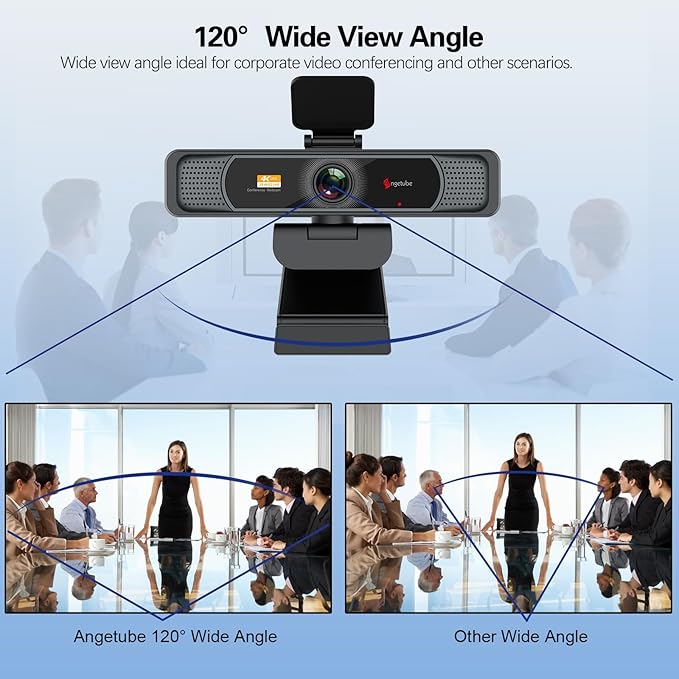Angetube Wide Angle 4K Webcam for PC, 120° FOV Video Conference Web Camera | PDAF Autofocus, 2 Noise-Cancelling Mics, 1080P@60FPS, Auto Light Correction, USB-A/C, Privacy Cover, for Mac Laptop Desktop - Image 3