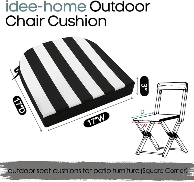 idee-home Outdoor Chair Cushions Set of 2, 17 x 17 Outdoor Seat Cushions | Patio Chair Cushions for Outdoor Furniture Waterproof with Ties, Outdoor Seat Cushion, Patio Chair Pads Dining Chair - Image 8