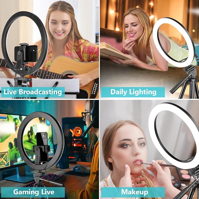 Sensyne 12'' Ring Light with 50'' Extendable Tripod Stand, LED Circle Lights with Phone Holder for Live Stream/Makeup/YouTube Video/TikTok, Compatible with All Phones - Image 2